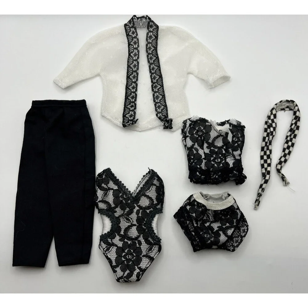 Vintage Barbie Lot of 6 Black/White: Black Lace Lingerie Outfits, Plus More!